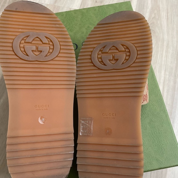 Canvas GG Monogram Angelina Platform Slide Sandals 41 Beige Ruggine - Picture 9 of 11